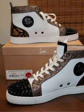 Christian Louboutin White High-Top Spike Sneakers